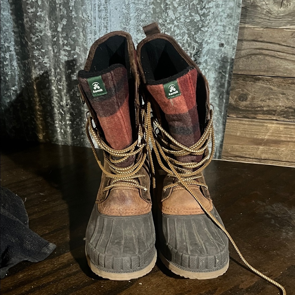 Kamik Red and Brown Plaid Boots